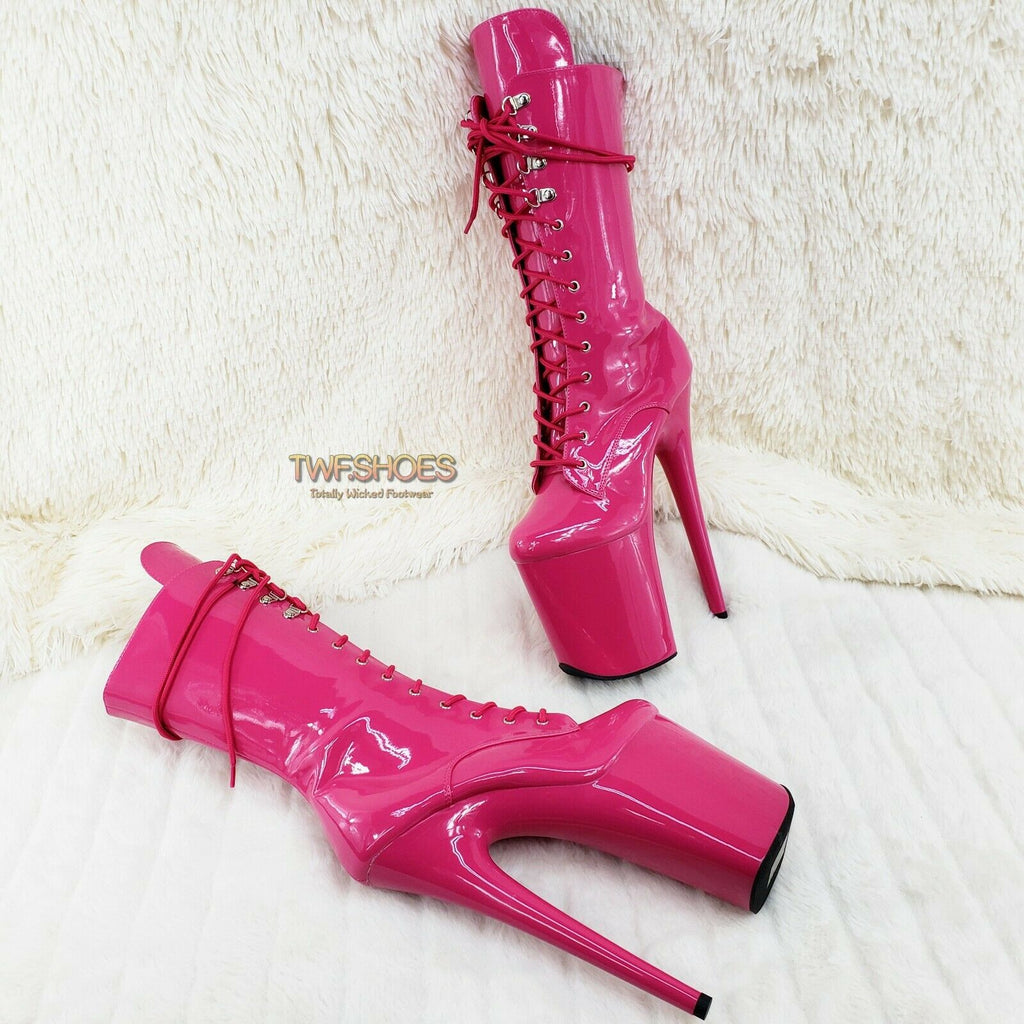 Flamingo 1050 Hot Pink Patent 8" Heel Platform Mid Calf Boots US SIZES NY - Totally Wicked Footwear