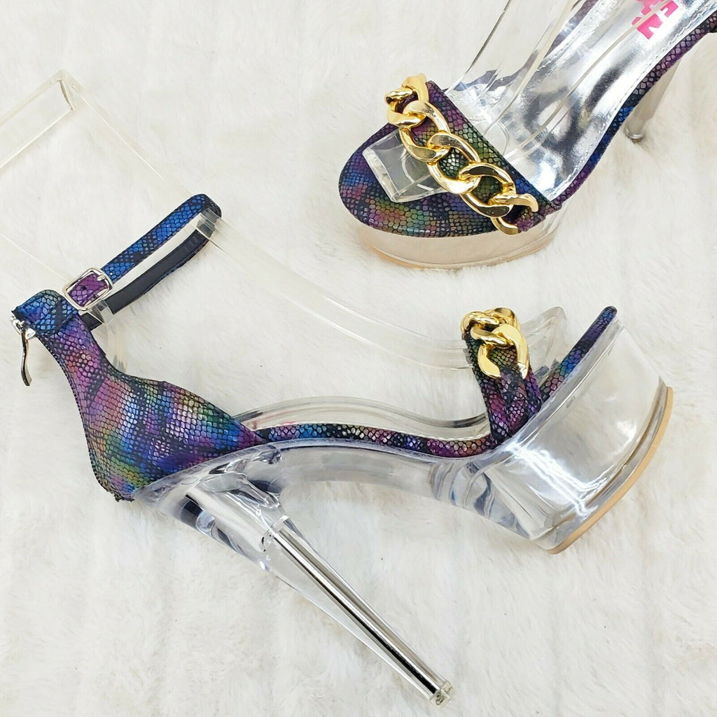 Voltaire Shimmery Multi Snake Closed Back Clear Platform High Heels - Totally Wicked Footwear