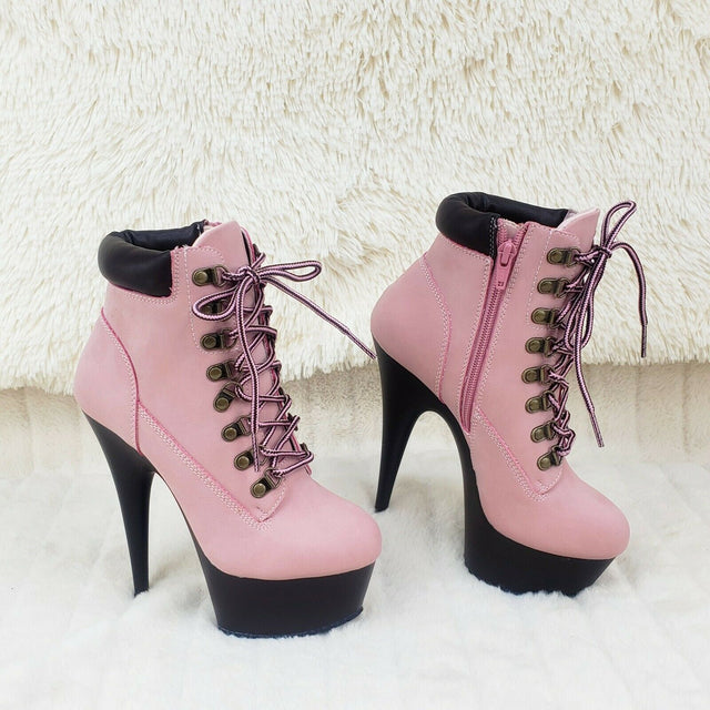 Delight 600tl Baby Pink Nubuck Work Style 6" High Heel Ankle Boots US Size NY - Totally Wicked Footwear