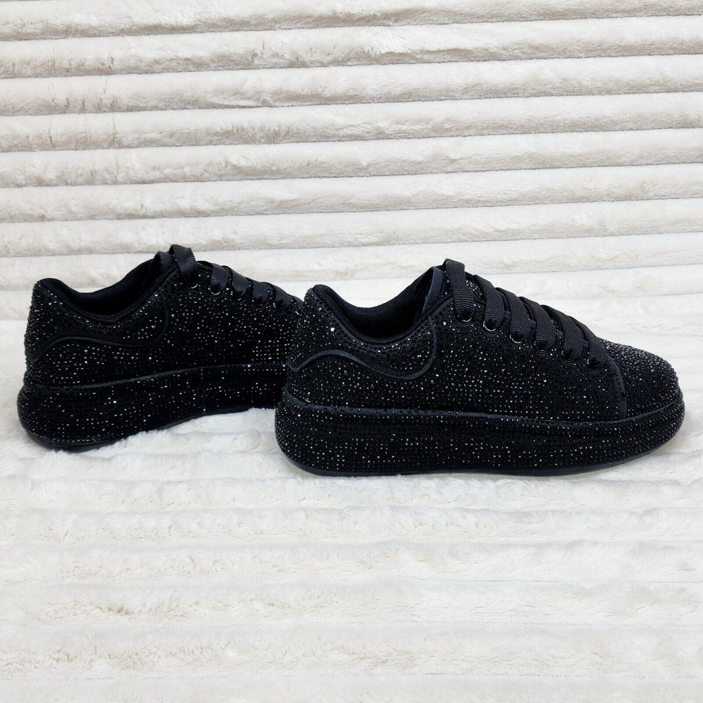 Dazzle Cush Black Rhinestone Platform Sneakers Tennis Shoes - Totally Wicked Footwear