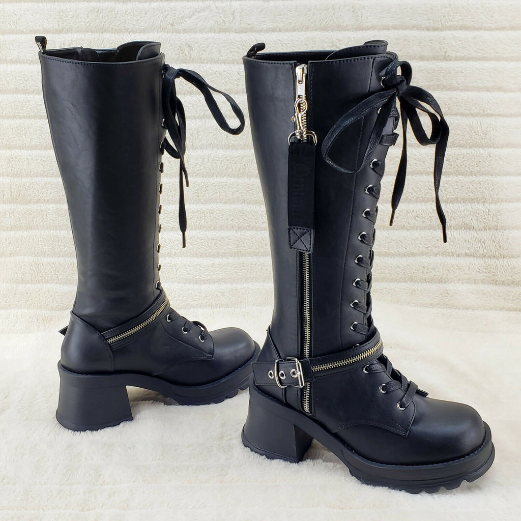 Bratty 206 Zipper Strap Biker Goth Punk Lace Up Knee Boots In House NY - Totally Wicked Footwear