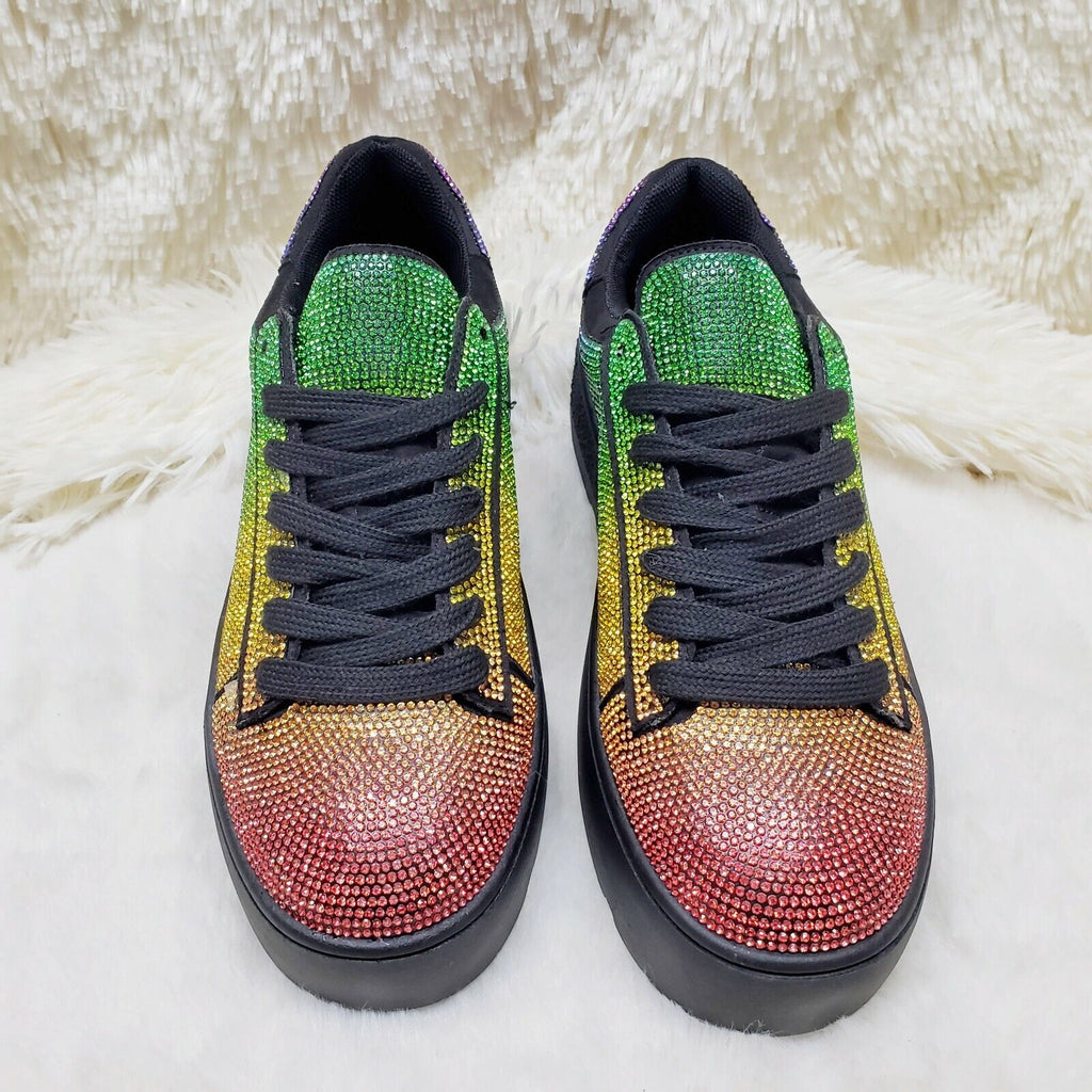CR Diamond Queen Rainbow Rhinestone Lace Up Platform Bling Sneakers - Totally Wicked Footwear