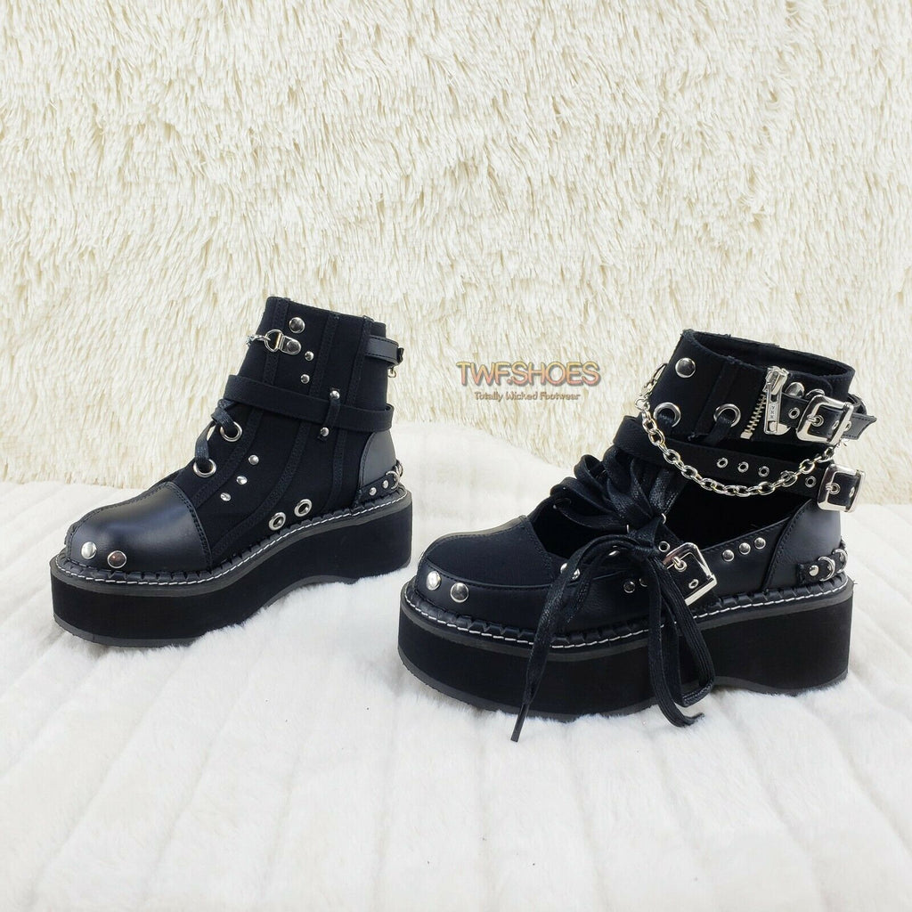 Emily 317 Black Matte Canvas Platform Cut Out Ankle Boot 6-12 NY RESTOCKED - Totally Wicked Footwear