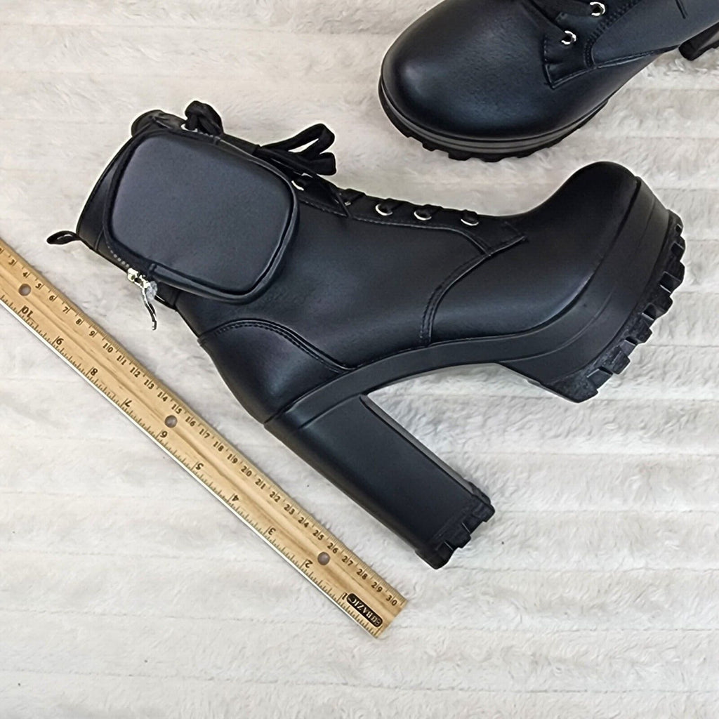 Secrets Black Chunky Block Heel Side Purse/Pouch Ankle Boots Brand New - Totally Wicked Footwear
