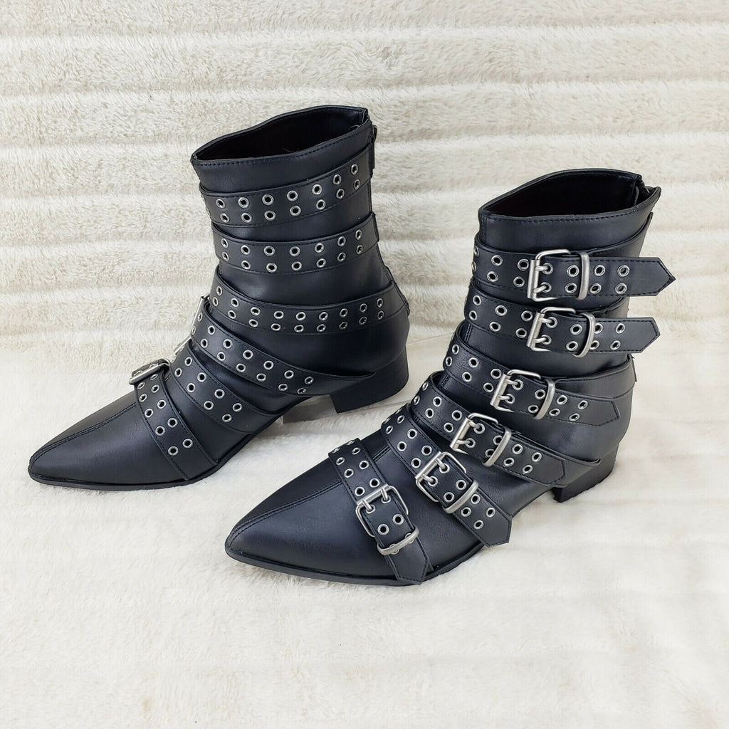 Wicked Warlock 70 Multi Strap Winklepicker Ankle Boots Mens Matte NY IN HOUSE - Totally Wicked Footwear