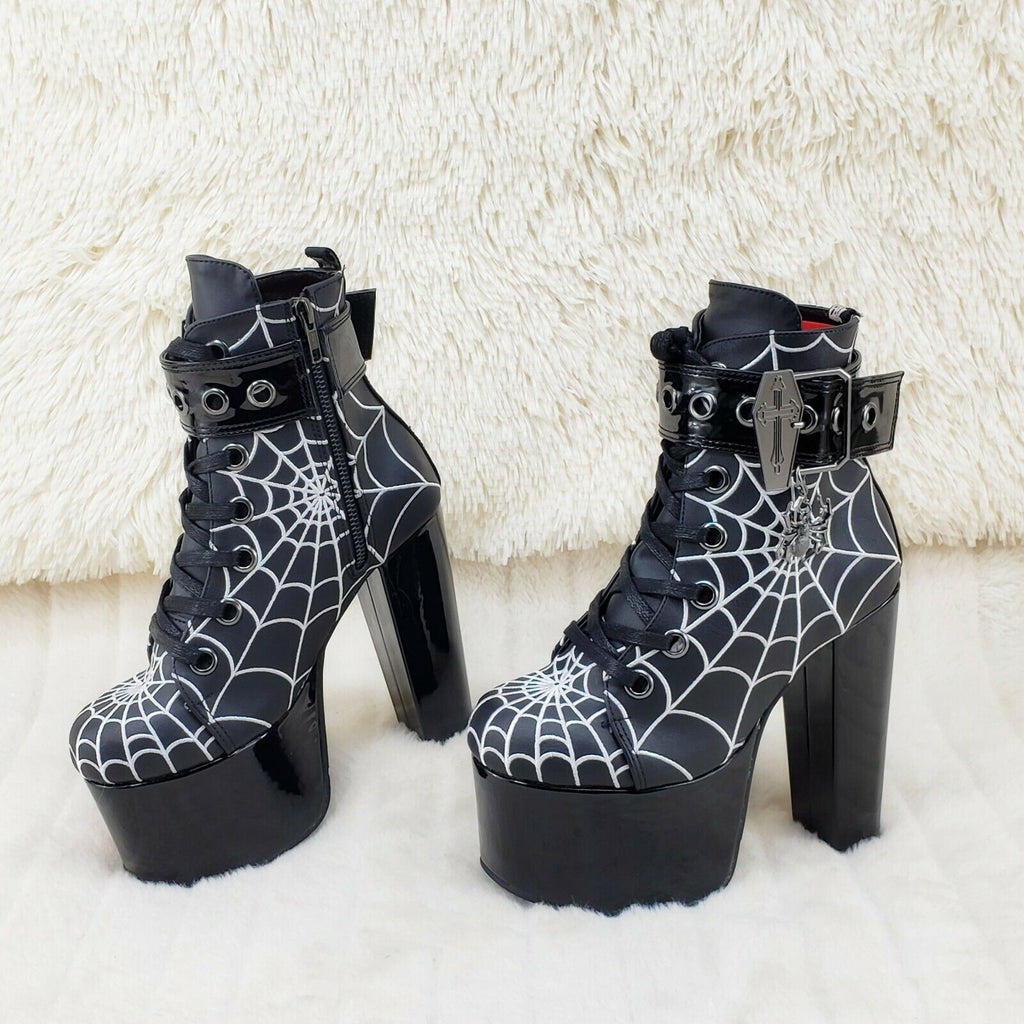 Torment 51 Black Chunky Heel Platform Goth Punk Ankle Boots Coffin Web Design NY - Totally Wicked Footwear