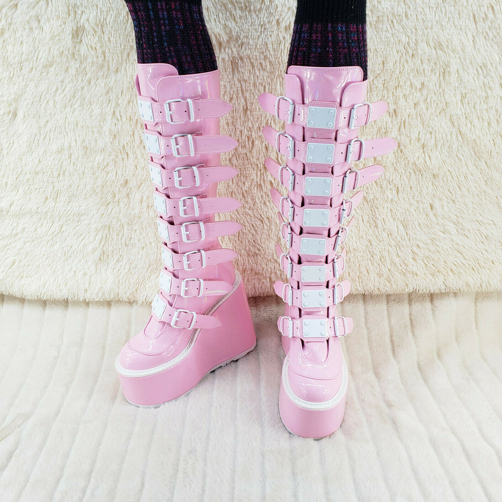 Trinity Swing 815 Pink Hologram Patent Goth Knee Boot 5.5" Platform In House NY - Totally Wicked Footwear
