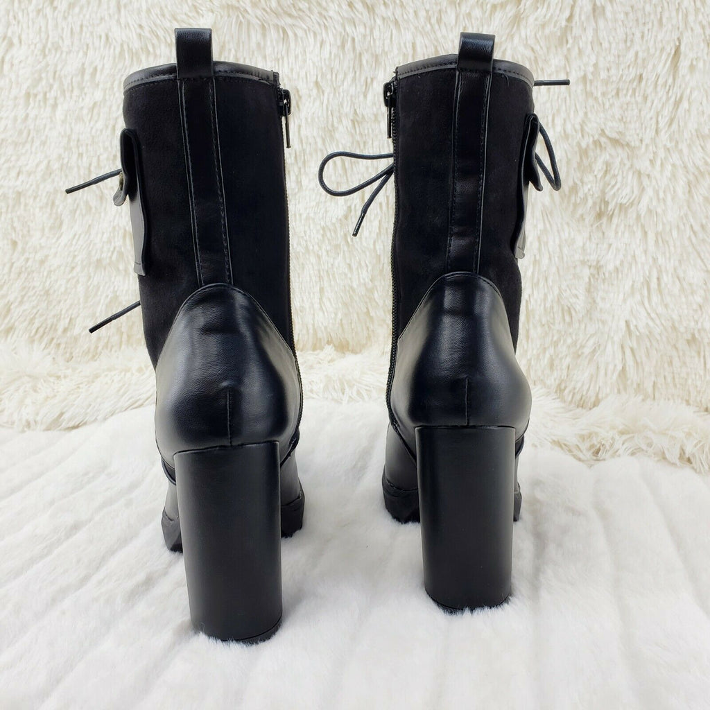 Fashion Ave Chunky Lug Sole Platform Ankle Boots Black False Pocket - Totally Wicked Footwear
