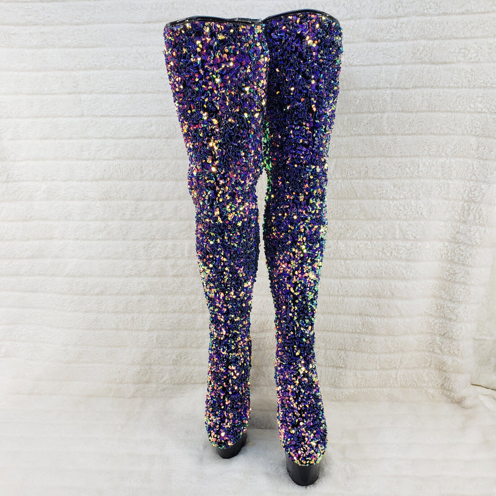 Adore 3020 Purple Multi Sequin High Heel Platform Thigh High Boots US Sizes NY - Totally Wicked Footwear