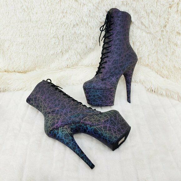 Adore 1020REFL Geo Reflective Upper Platform 7" High Heel Ankle Boots NY - Totally Wicked Footwear