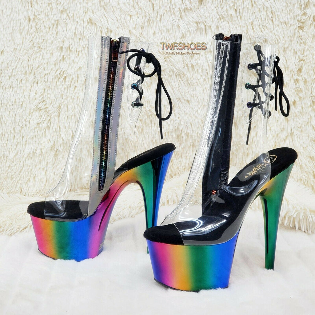 Adore 1018RC Rainbow Chromed 7" Platform Heel Ankle Boots US Size 12 NY - Totally Wicked Footwear