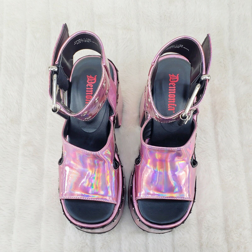 Demonia 102 Camel Stacked Pink Hologram Platform Sandals Goth Punk 6-12 NY - Totally Wicked Footwear