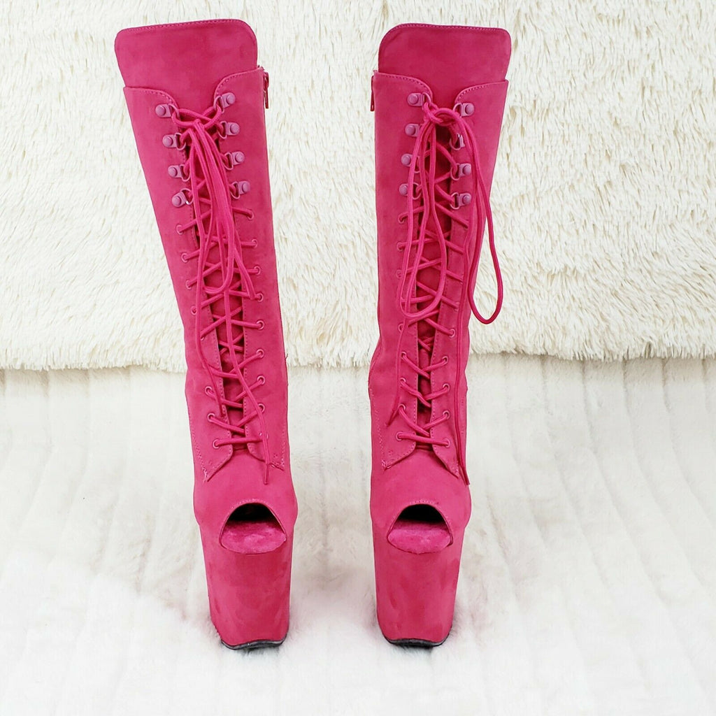 Flamingo 1051FS Hot Pink V Suede 8" Heel Platform Mid Calf Boots US Sizes NY - Totally Wicked Footwear
