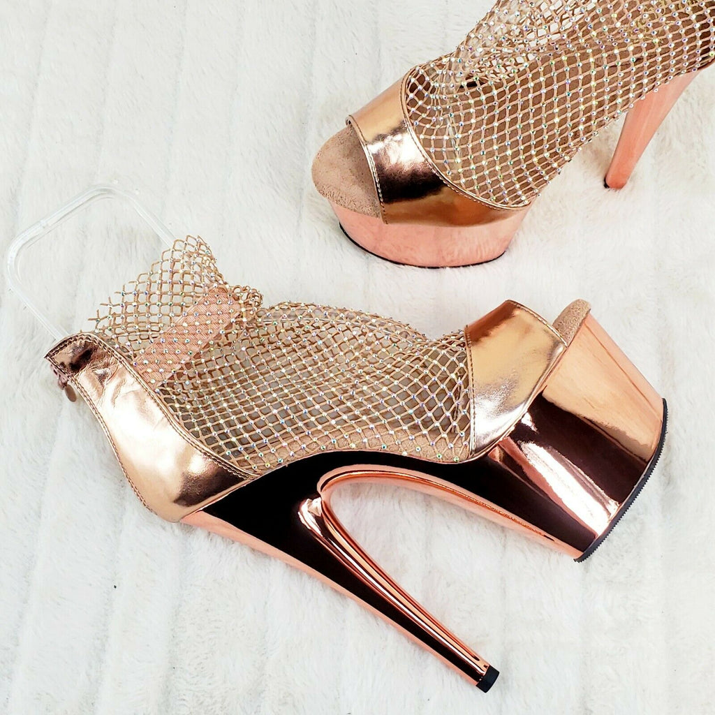 Adore 765RM Rose Gold Rhinestone Mesh Platform Sandals 7" High Heel Shoes NY - Totally Wicked Footwear