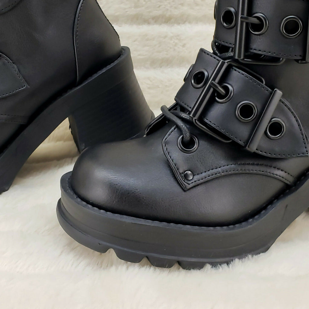 Bratty 118 Buckle Strap Biker Goth Punk Lace Up Ankle Boots In House NY - Totally Wicked Footwear