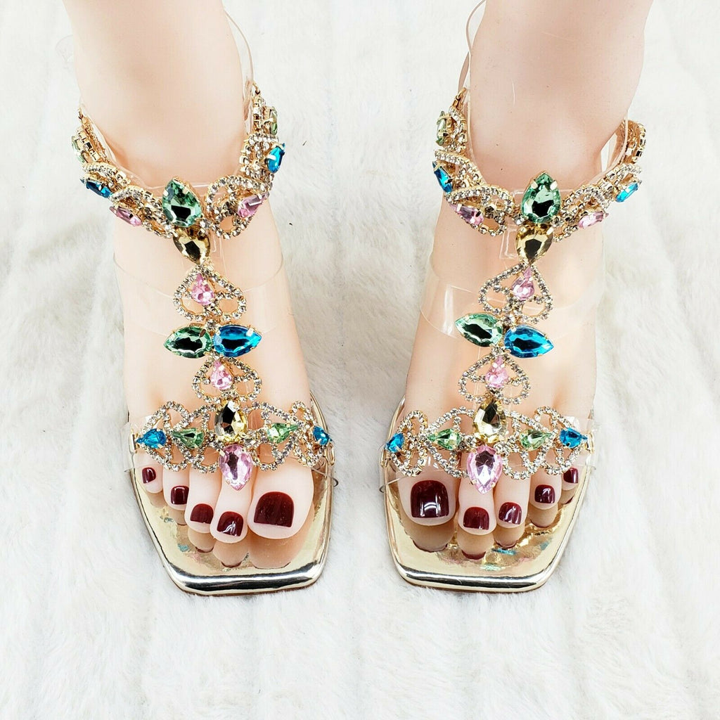Breezy Rhinestone Jeweled 4" High Heel Sandal Shoes Gold 7-11 - Totally Wicked Footwear