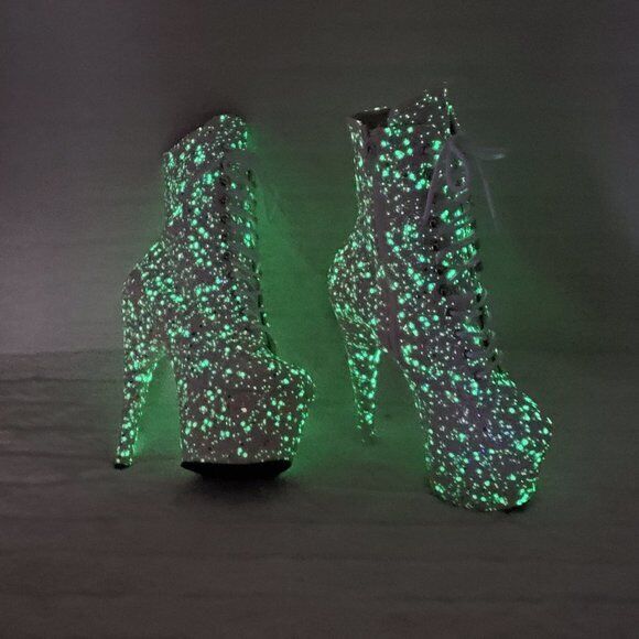 Adore 1020GDLG White UV Glitter Platform Ankle Boots 7" High Heels IN HOUSE - Totally Wicked Footwear