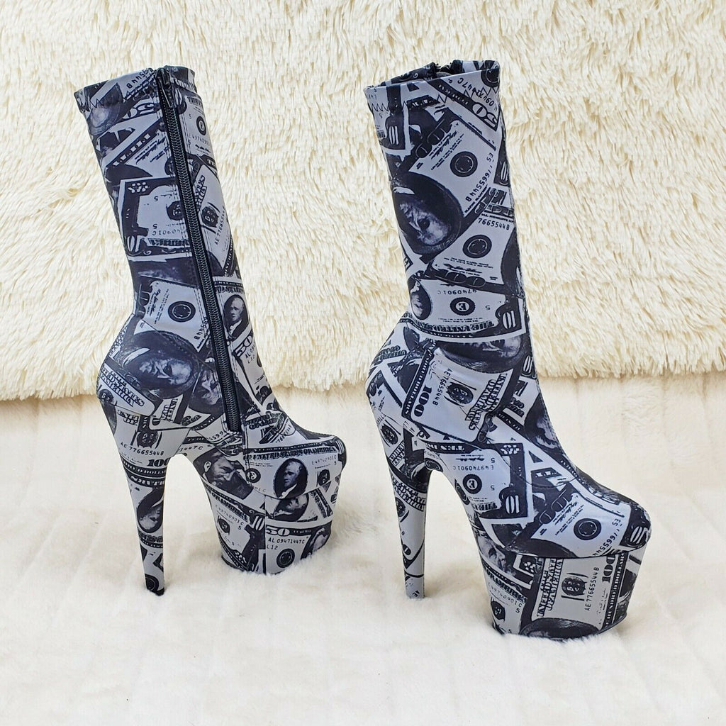 Adore 1002DP Money Print 7" High Heel Pull On Stretch Sock Platform Ankle Boots - Totally Wicked Footwear