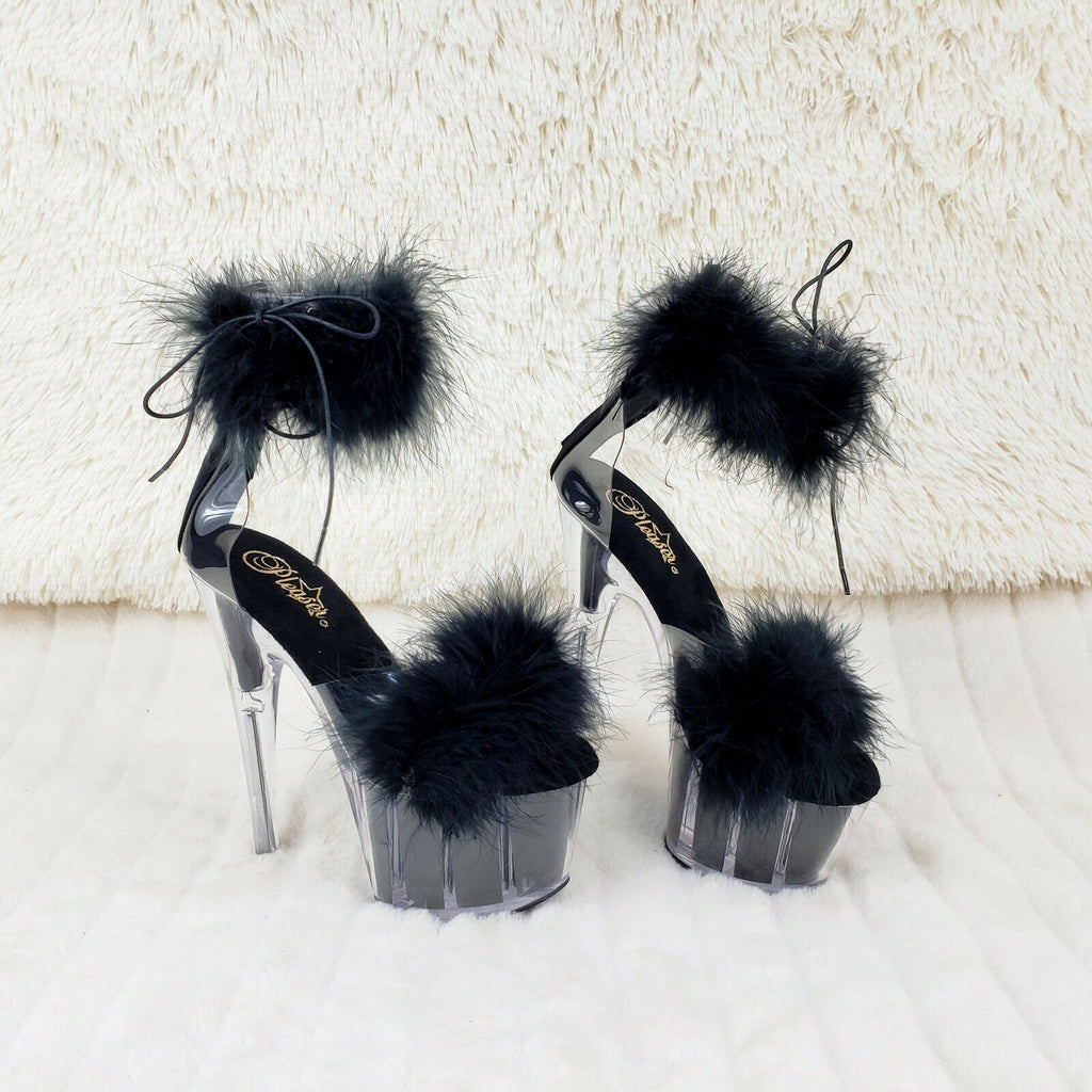 Adore 724 Black Marabou Platform Shoes Sandals 7" High Heel Shoes NY - Totally Wicked Footwear