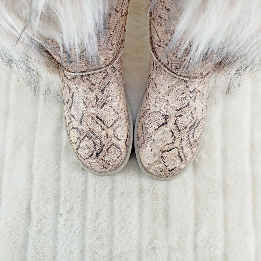Chi Chi Tall Furry Snake Beige Faux Fur Lined Flat Winter Boots US Women's - Totally Wicked Footwear