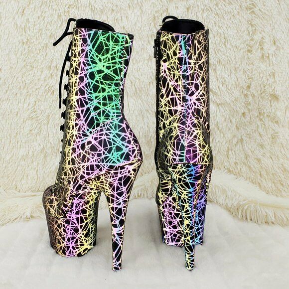 Adore 1020REFL Geo Reflective Upper Platform 7" High Heel Ankle Boots NY - Totally Wicked Footwear