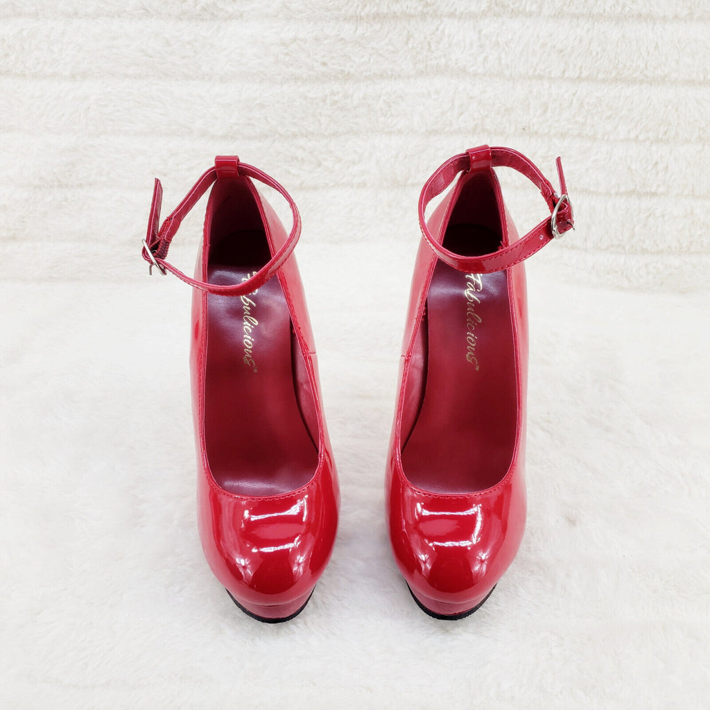 Sultry 686 Red Patent 6" High Heels Platform Pumps W Strap In House - Totally Wicked Footwear