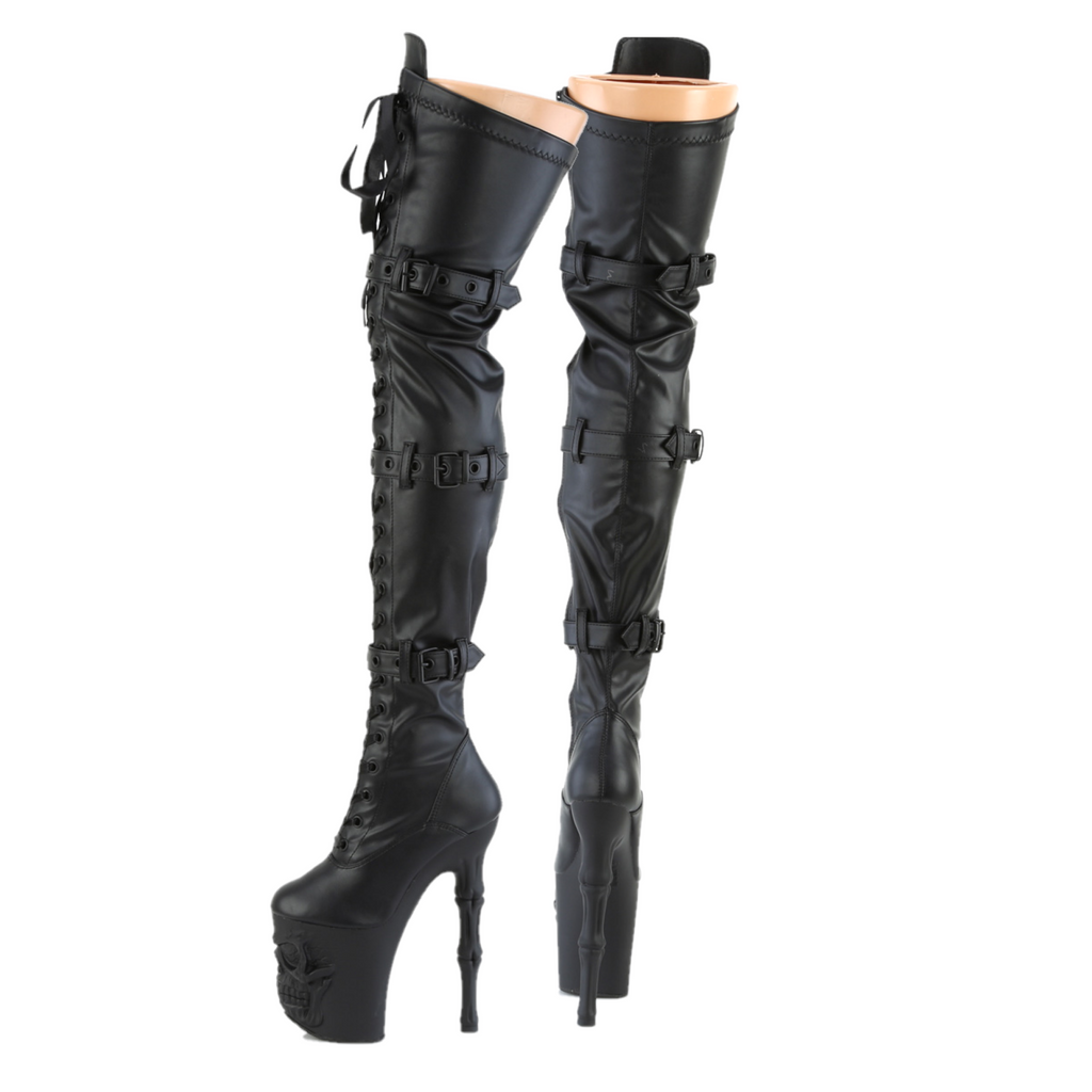 Rapture Black Matte Skull & Bones 8" High Heel Platform Thigh Boots IN HOUSE NY - Totally Wicked Footwear