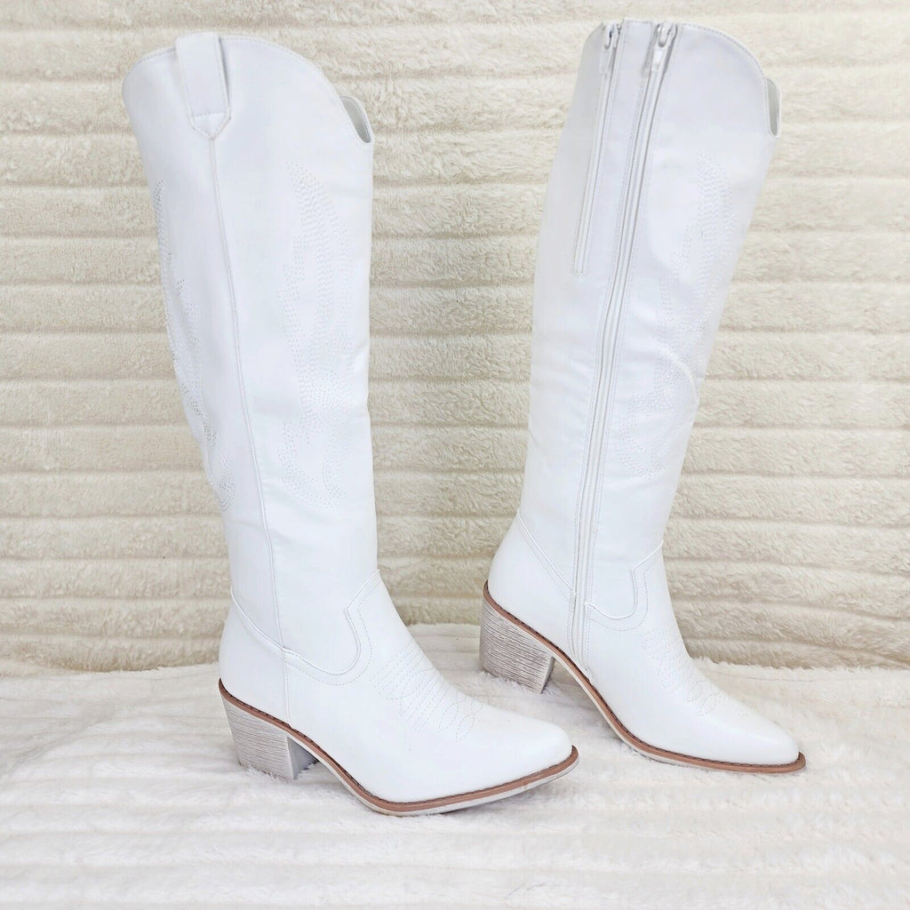 Wild Ones Rodeo Embroidered Bright White Cowboy Cowgirl Boots Tuck Zipper Plus - Totally Wicked Footwear