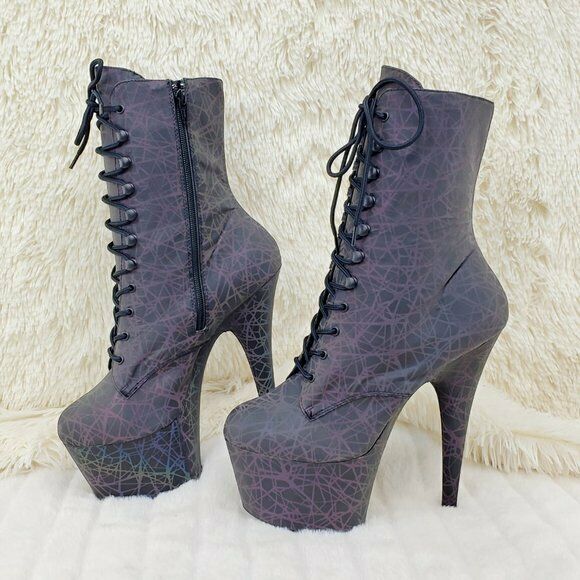 Adore 1020REFL Geo Reflective Upper Platform 7" High Heel Ankle Boots NY - Totally Wicked Footwear