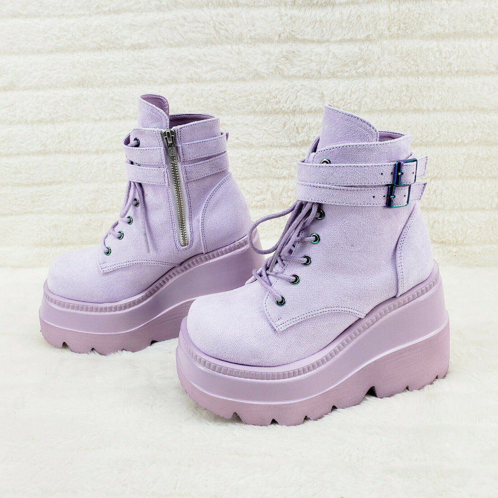 Shaker 52 Lilac Faux Suede Platform 4.5" Wedge Heel Ankle Boots Size 6-12 NY - Totally Wicked Footwear