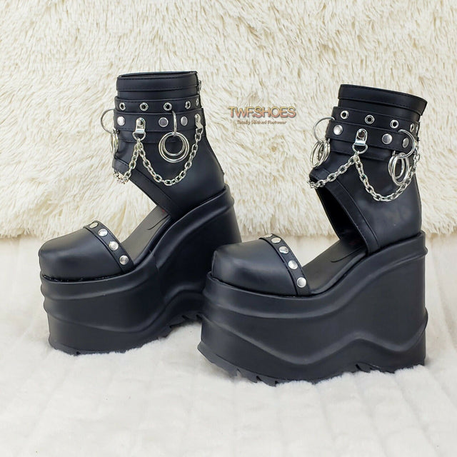 Wave 22 - 6" Platform Cut Out Sandal Boots Goth Punk Matte Black NY - Totally Wicked Footwear