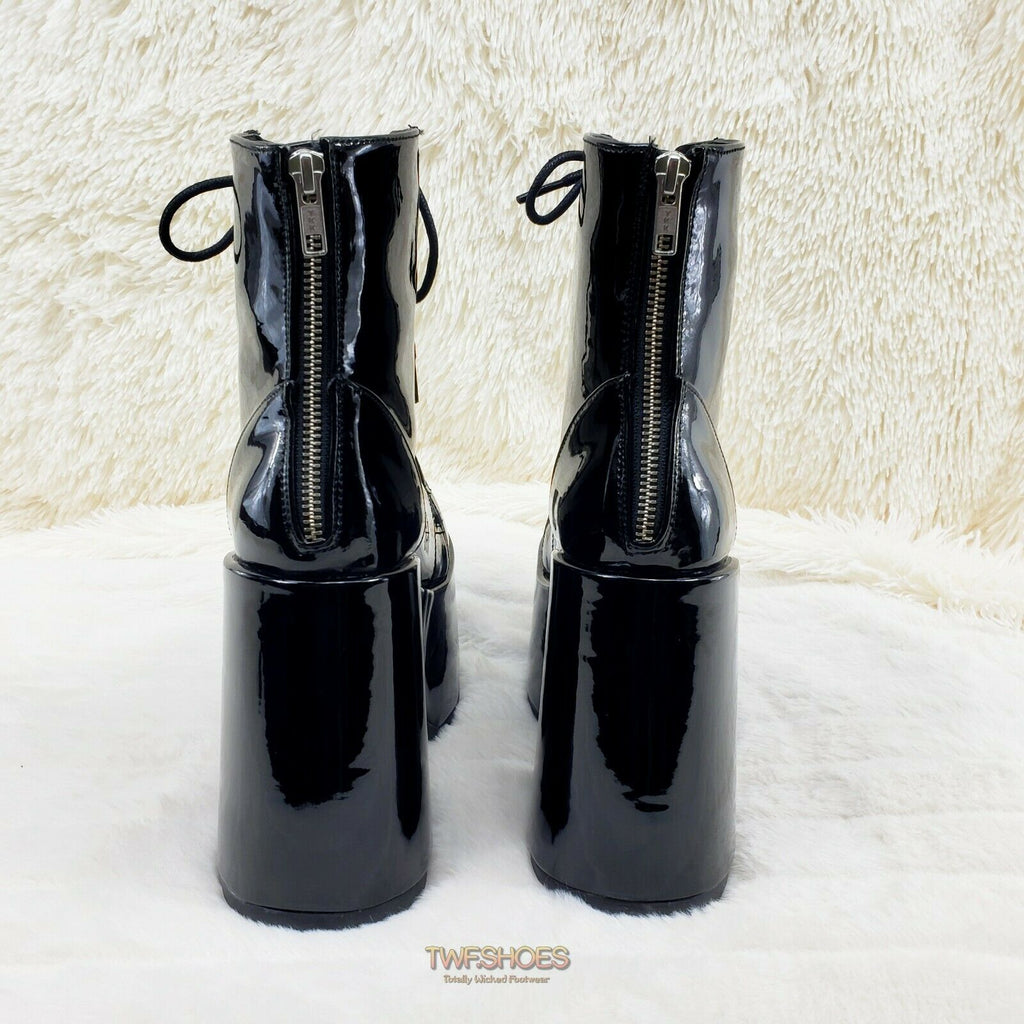 Demonia 203 Camel Stacked Black Patent Platform Goth Punk Ankle Boots RESTOCK NY - Totally Wicked Footwear