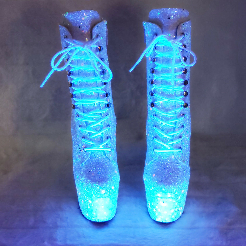 Adore 1020GDLG White UV Glitter Platform Ankle Boots 7" High Heels IN HOUSE - Totally Wicked Footwear