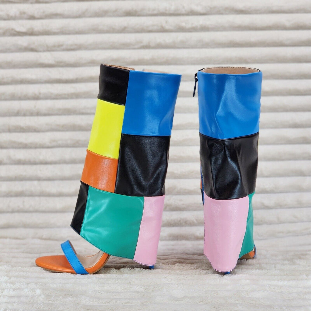 Paris Color Block Stiletto Fold Over Skirted Shootie Boot Sandals - Totally Wicked Footwear