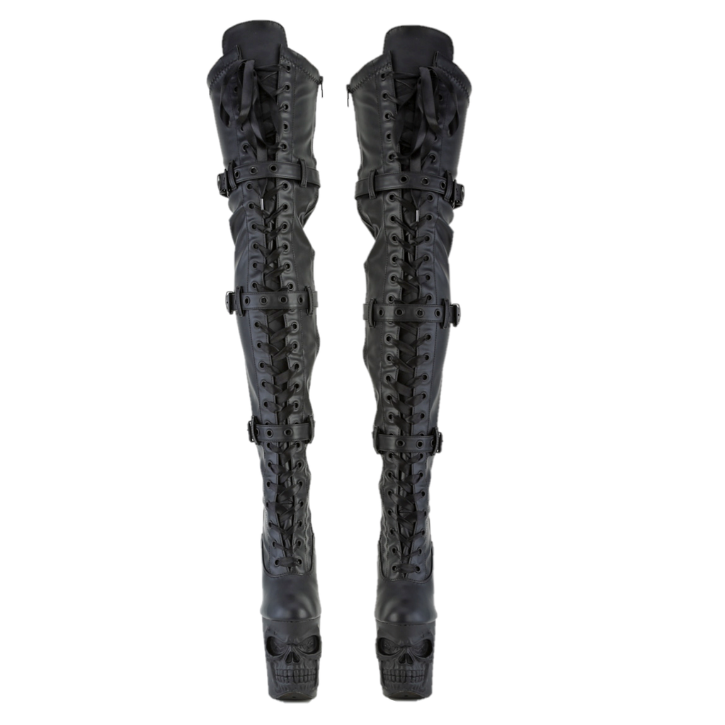 Rapture Black Matte Skull & Bones 8" High Heel Platform Thigh Boots IN HOUSE NY - Totally Wicked Footwear