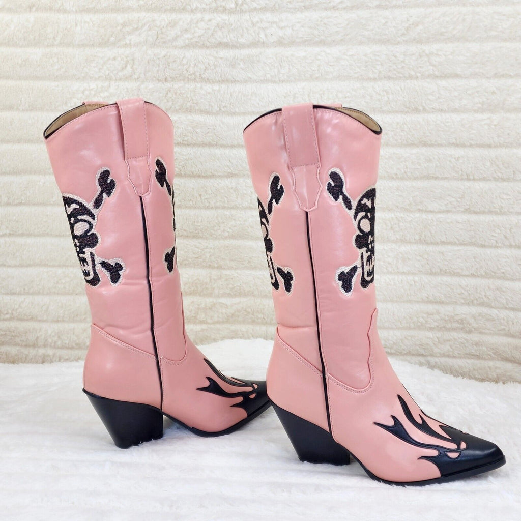 Ghost Rider Embroidered Skull & Bones Cowboy Western Cowgirl Boots New - Totally Wicked Footwear