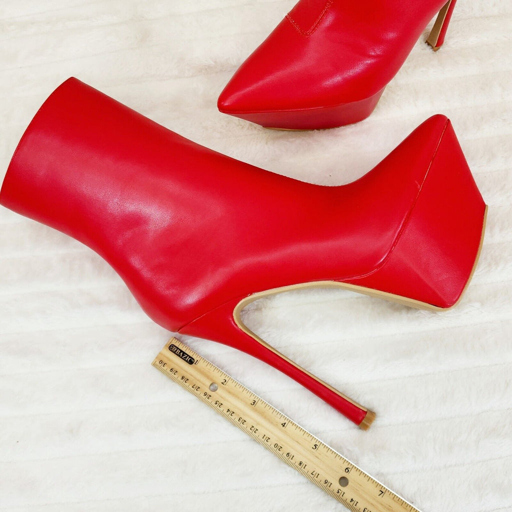 Kinder Pointy Toe Platform Stiletto Heel Ankle Boots Bright Red Stretch - Totally Wicked Footwear