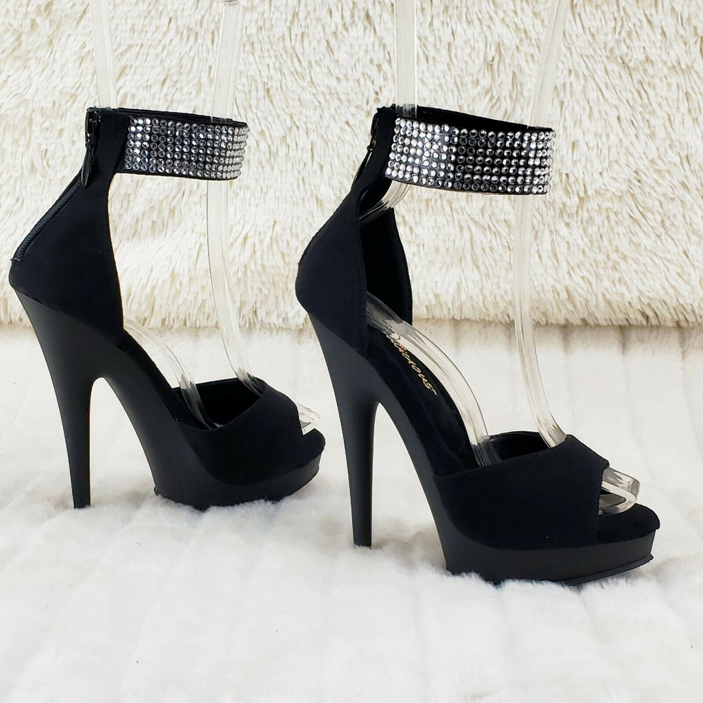 Sultry 625 Black Faux Suede 6" High Heels Platform Sandal Shoes NY - Totally Wicked Footwear
