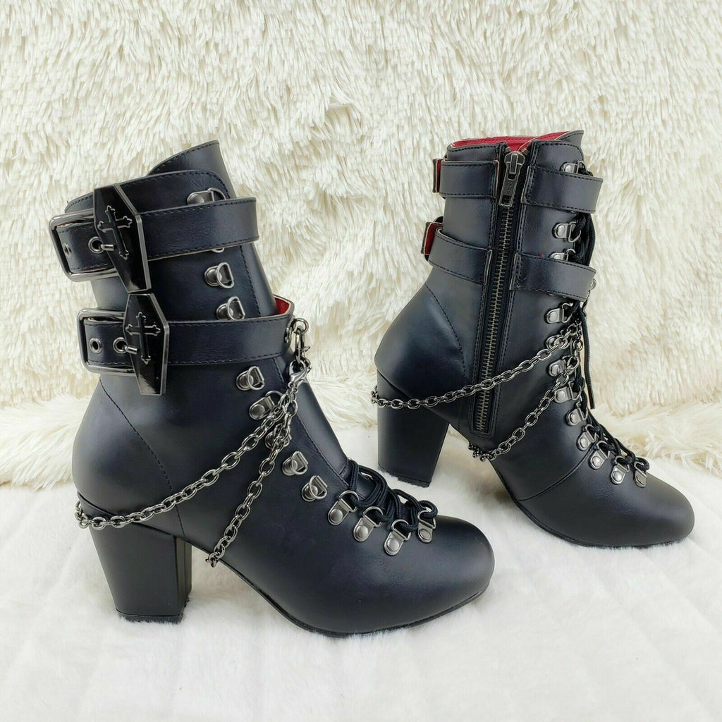 Vivika Goth Granny Ankle Boots Coffin Straps & Chains US 6-12 Goth NY - Totally Wicked Footwear