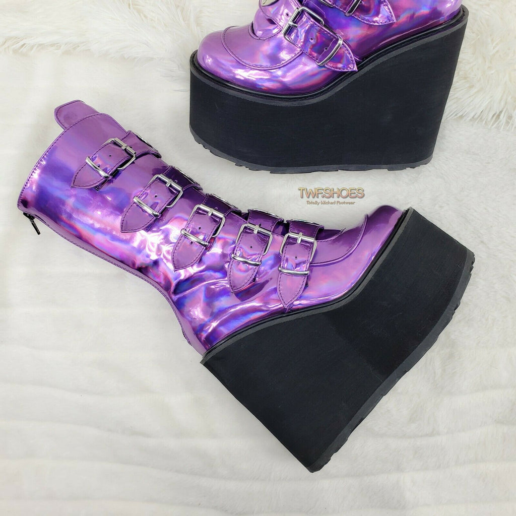 Swing 230 Purple Hologram Calf Boot 5.5" Platform Heart Strap Design US Sizes NY - Totally Wicked Footwear