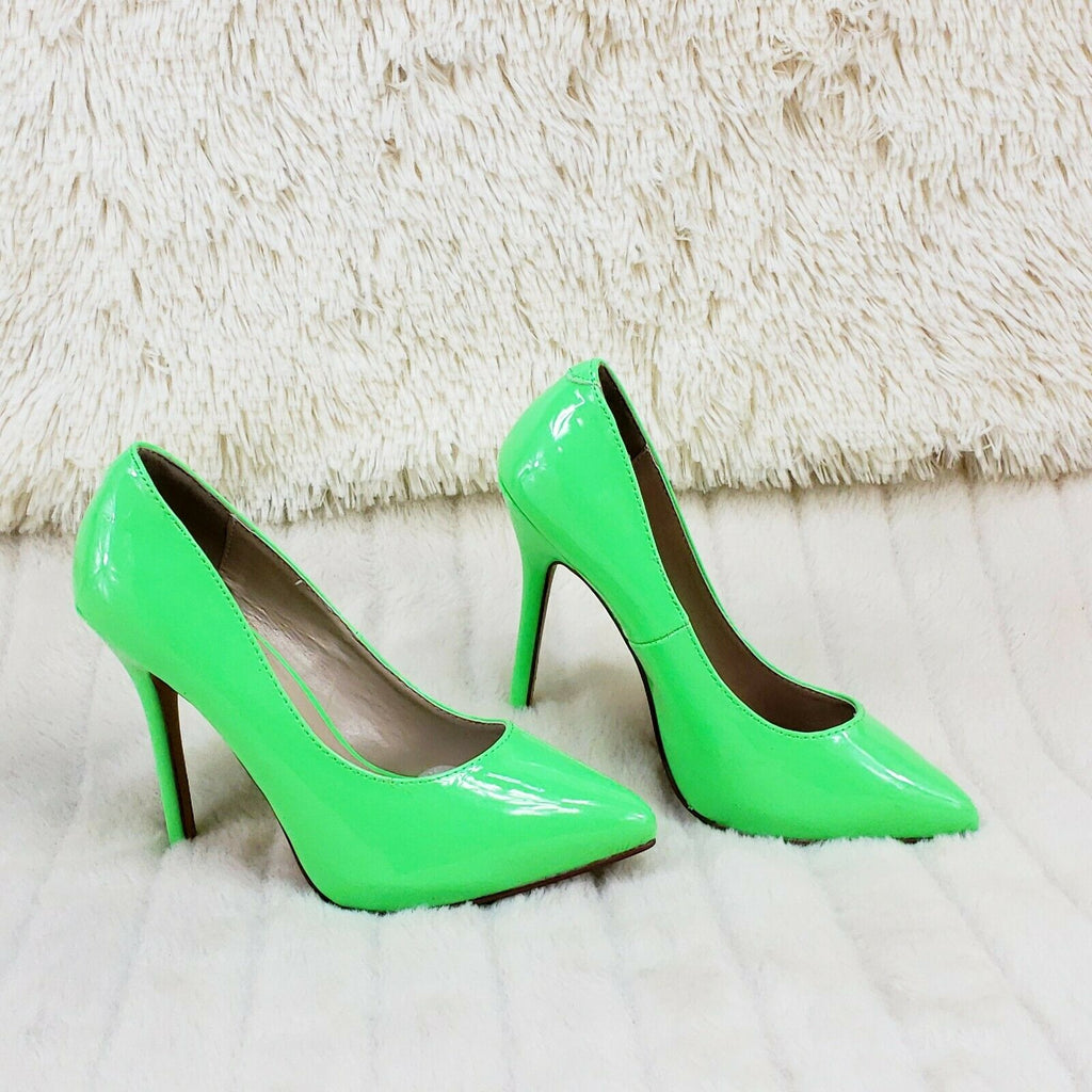 Amuse 20 Neon Green Patent 5" High Heel Shoes Pumps NY - Totally Wicked Footwear