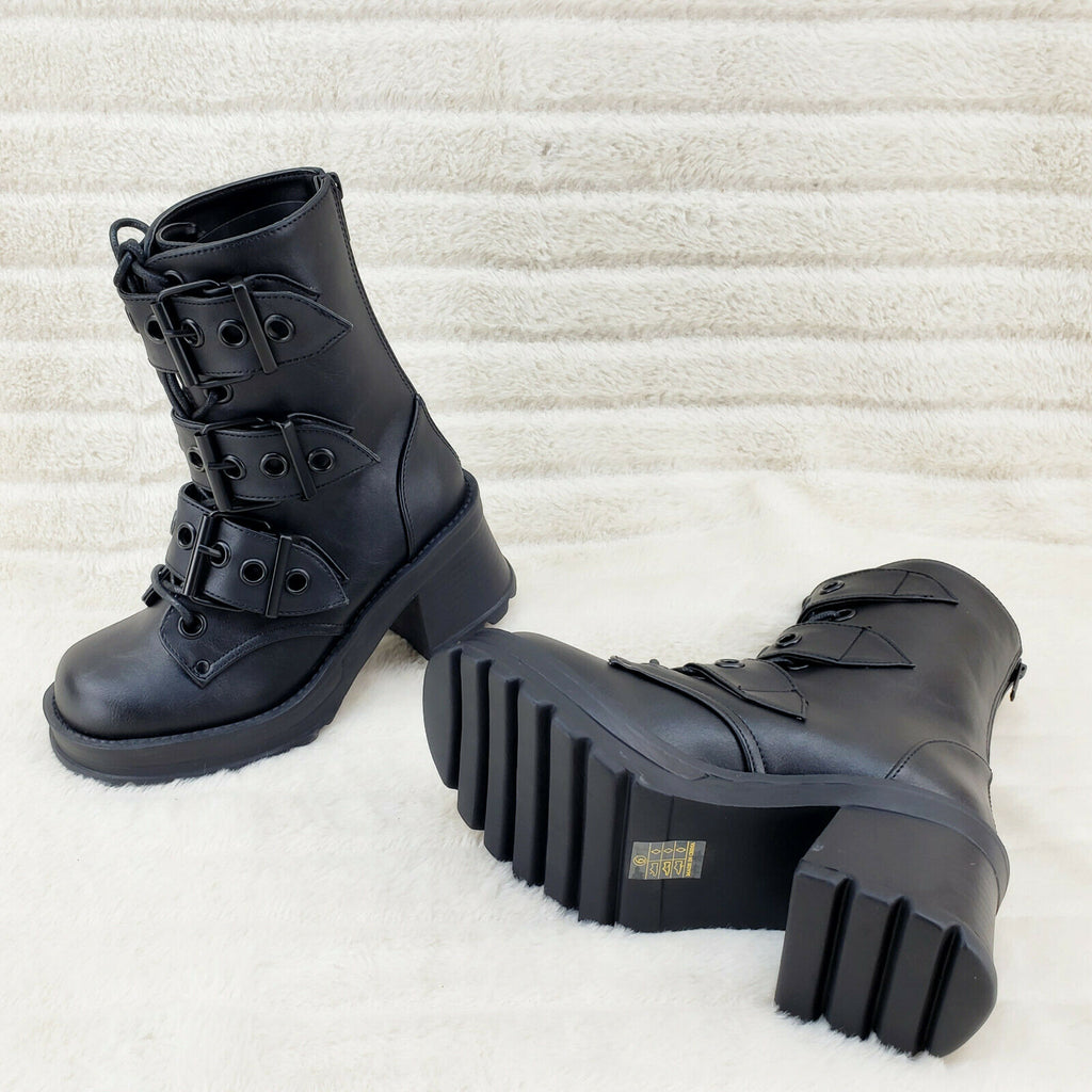 Bratty 118 Buckle Strap Biker Goth Punk Lace Up Ankle Boots In House NY - Totally Wicked Footwear