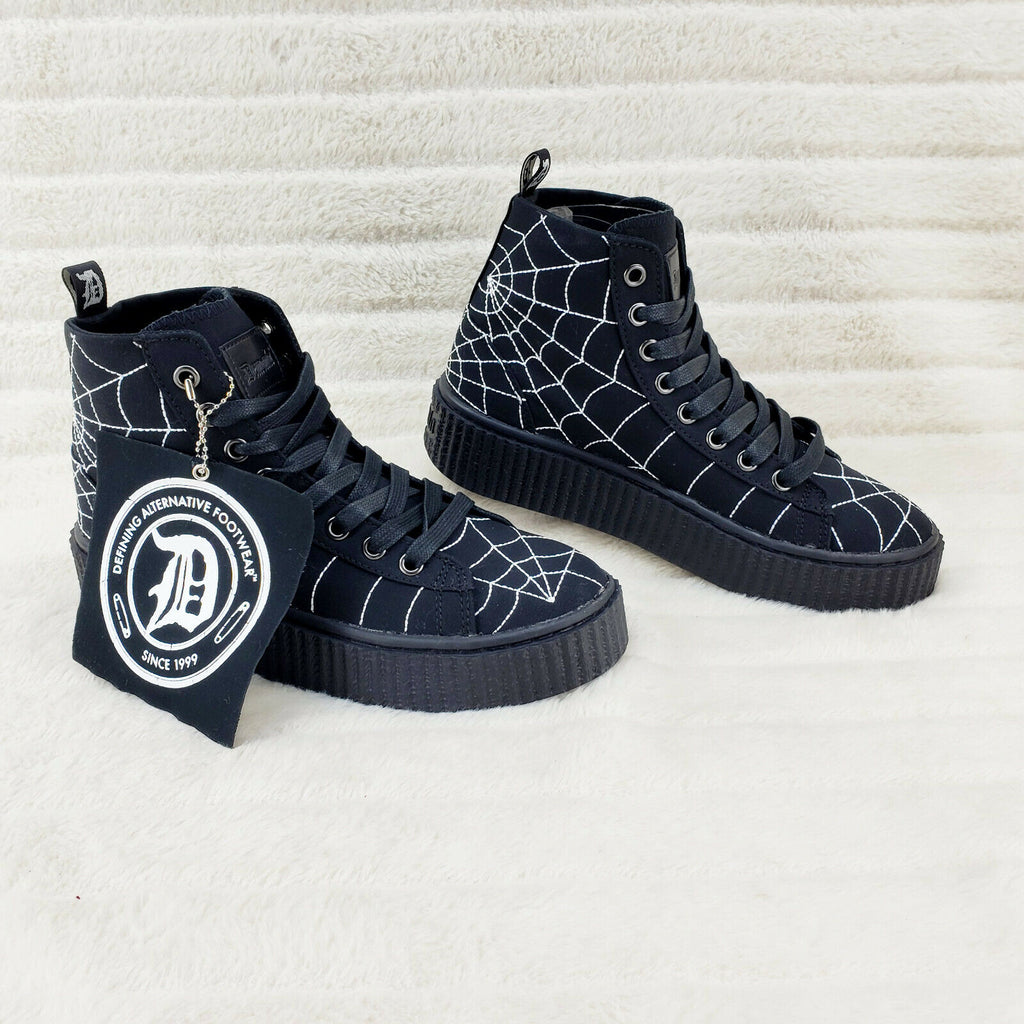 Sneeker Stitched Spider Web Hi-Top Creeper Sneaker Goth Punk Men's Fashion - Totally Wicked Footwear