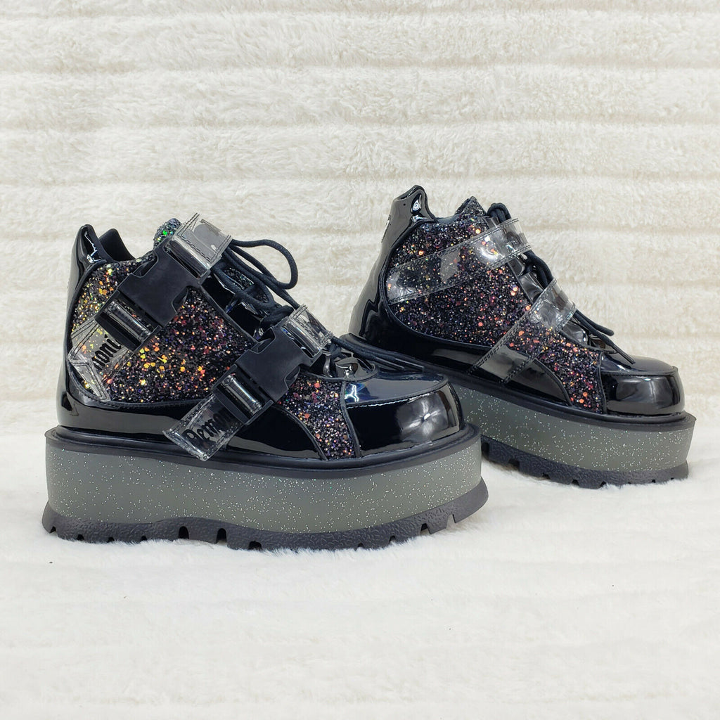 Slacker 50 Black Multi Glitter Platform Sneaker Ankle Boots - Totally Wicked Footwear