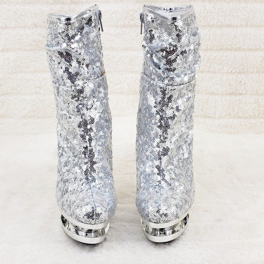 Blondie 1009 Silver Sequin Slouchy High Heel Platform Ankle Boots US Sizes NY - Totally Wicked Footwear