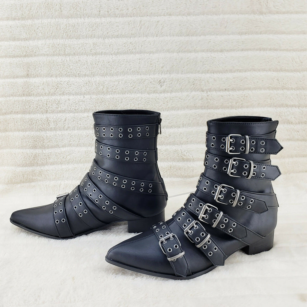 Wicked Warlock 70 Multi Strap Winklepicker Ankle Boots Mens Matte NY IN HOUSE - Totally Wicked Footwear