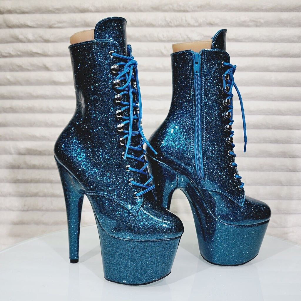 Adore 1020GP Teal Glitter Patent  7" High Heel Platform Ankle Boots NY - Totally Wicked Footwear