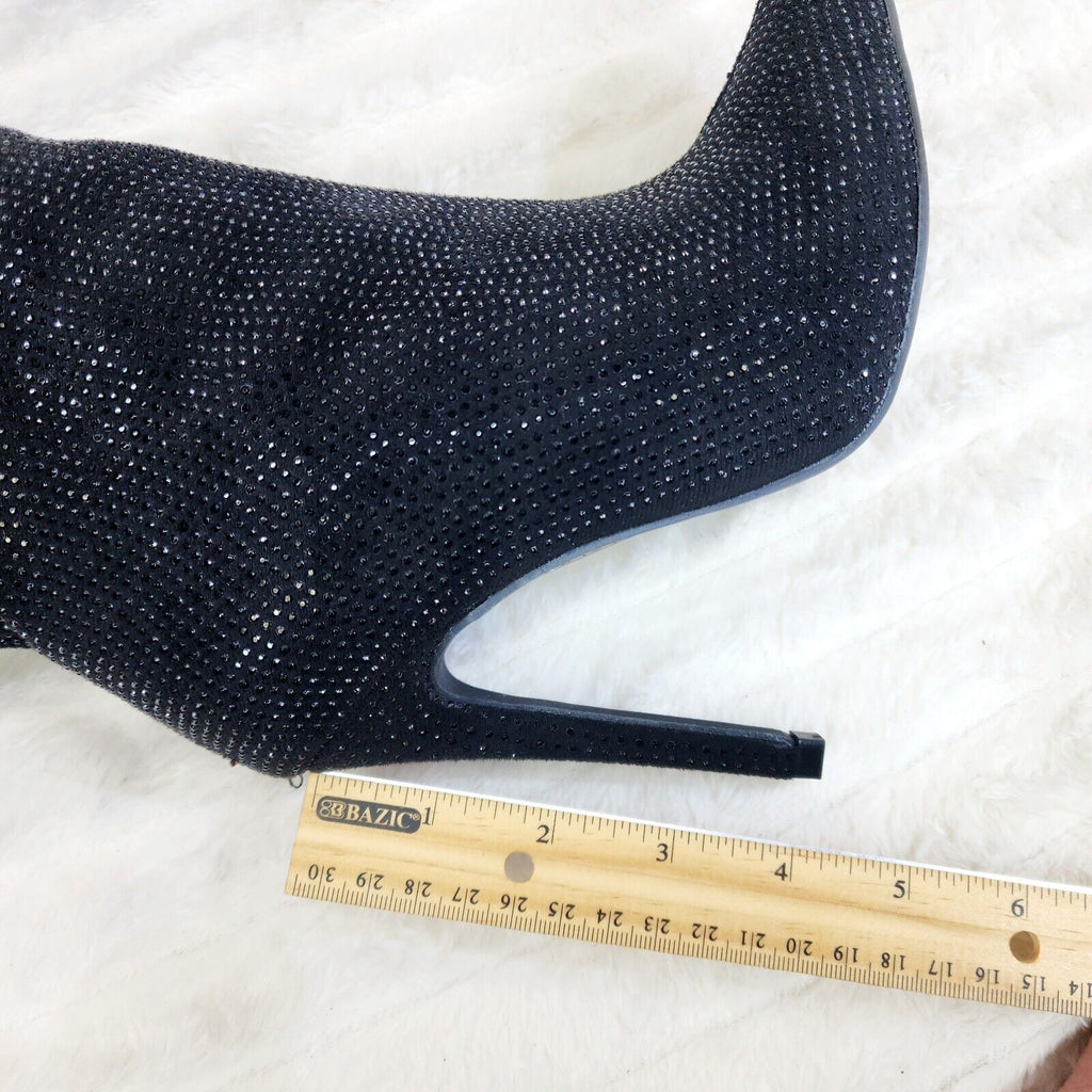 Radiant Black Rhinestone High Heel Stiletto Slouch Knee High Boots - Totally Wicked Footwear