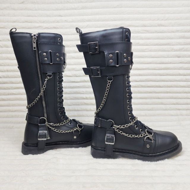 Bolt 415 Goth Combat Biker Knee Boots Black Matte Men Sizes IN HOUSE NY DEMONIA - Totally Wicked Footwear
