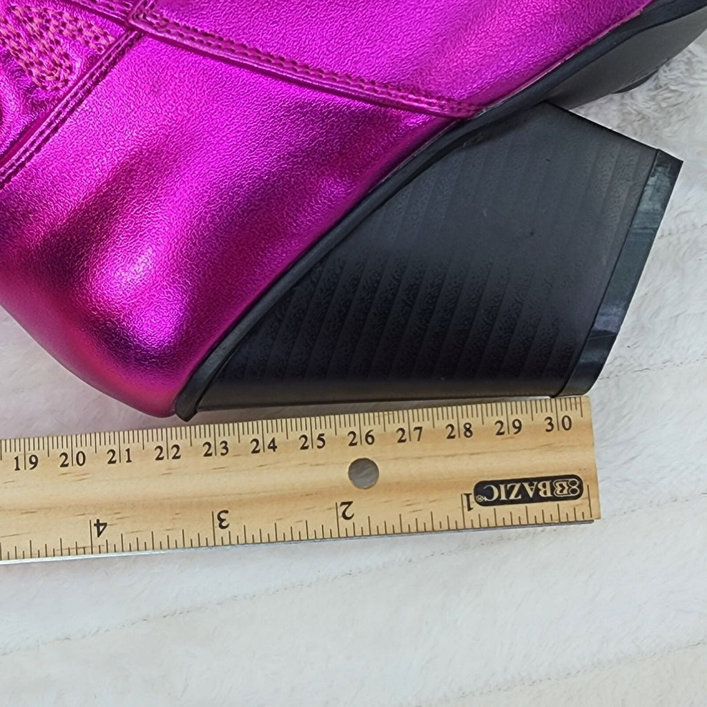 Disco Cowgirl Metallic Hot Pink Cowboy Knee Boots Western Block Heels US Sizes - Totally Wicked Footwear